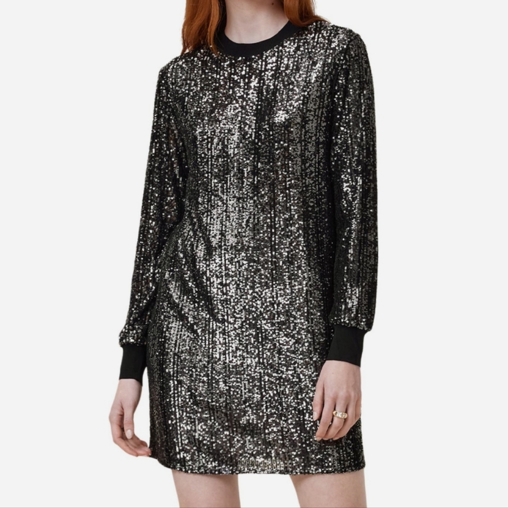 Allsaints Black Size Small Solstice Sequin Long Sleeve Mini Dress Msrp $299